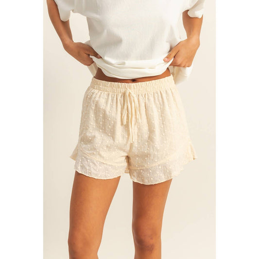 Eyelet Ruffle Hem Shorts
