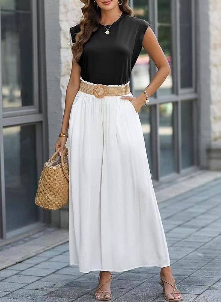 White / Black Round Neck Square Fit Loose Tank Top