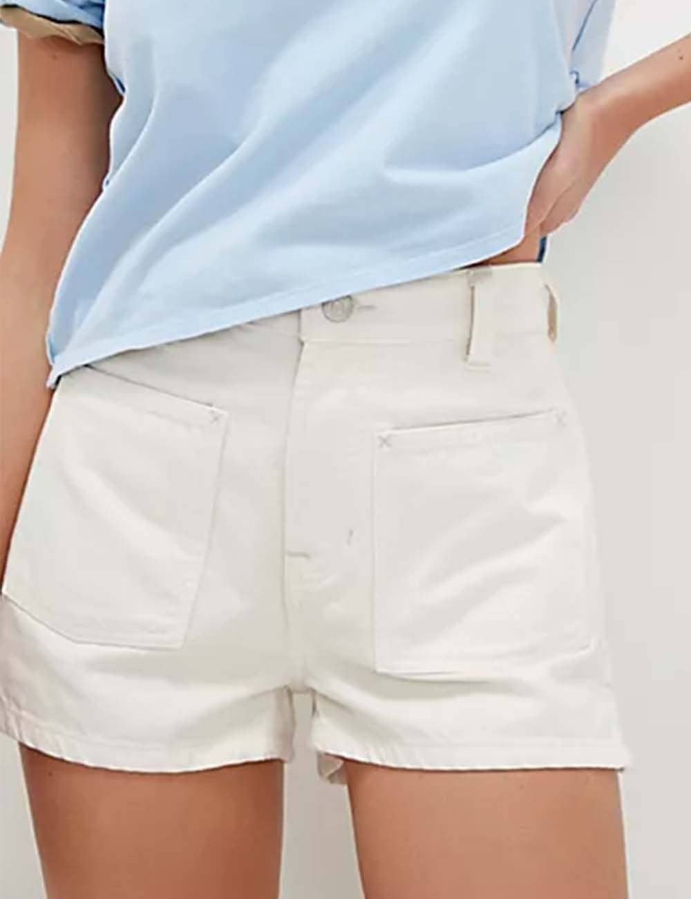 White Denim Front Pocket Shorts- 115652