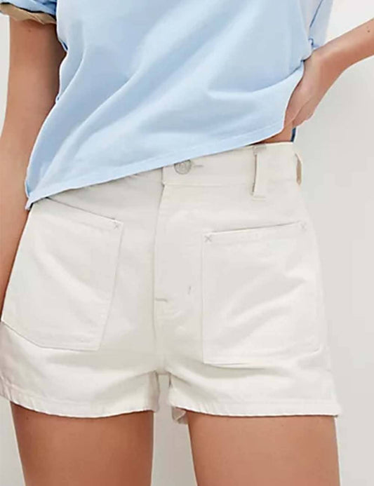 White Denim Front Pocket Shorts- 115652