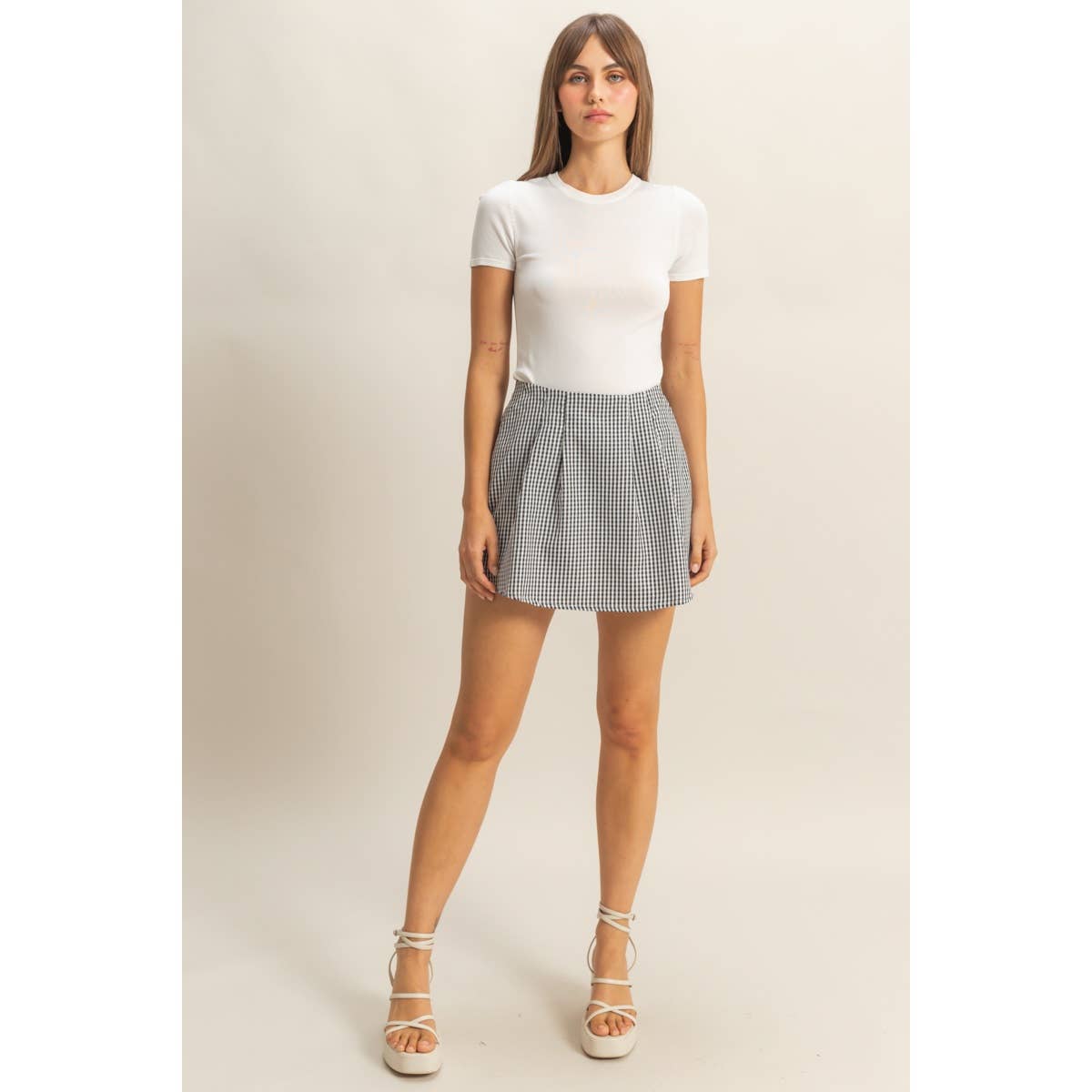 Black and White Gingham High-Waisted Skort