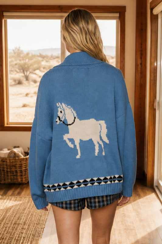 Dusty Blue Western Jacquard Cardigan-151021