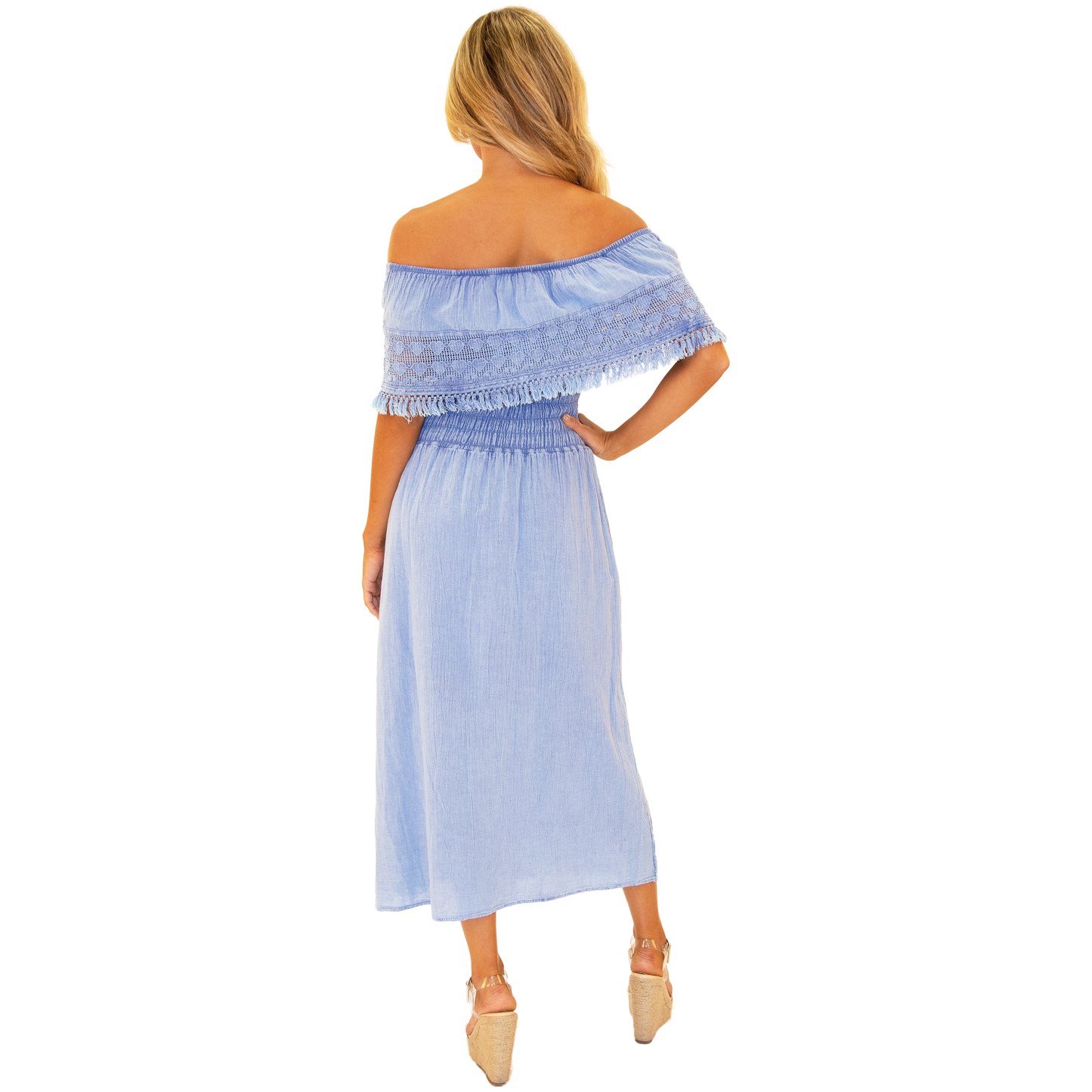Indigo Blue with Fun Fringe Detail Cotton Midi Dress