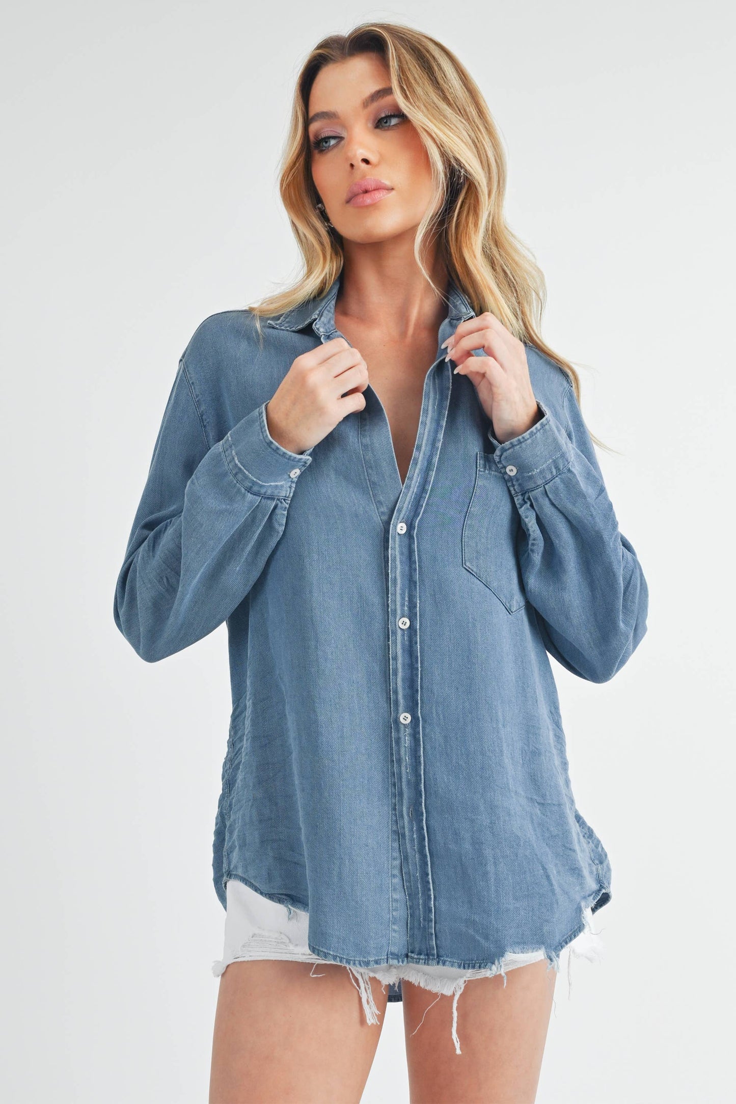 Soft Blue Distressed Ottavia Denim Shirt