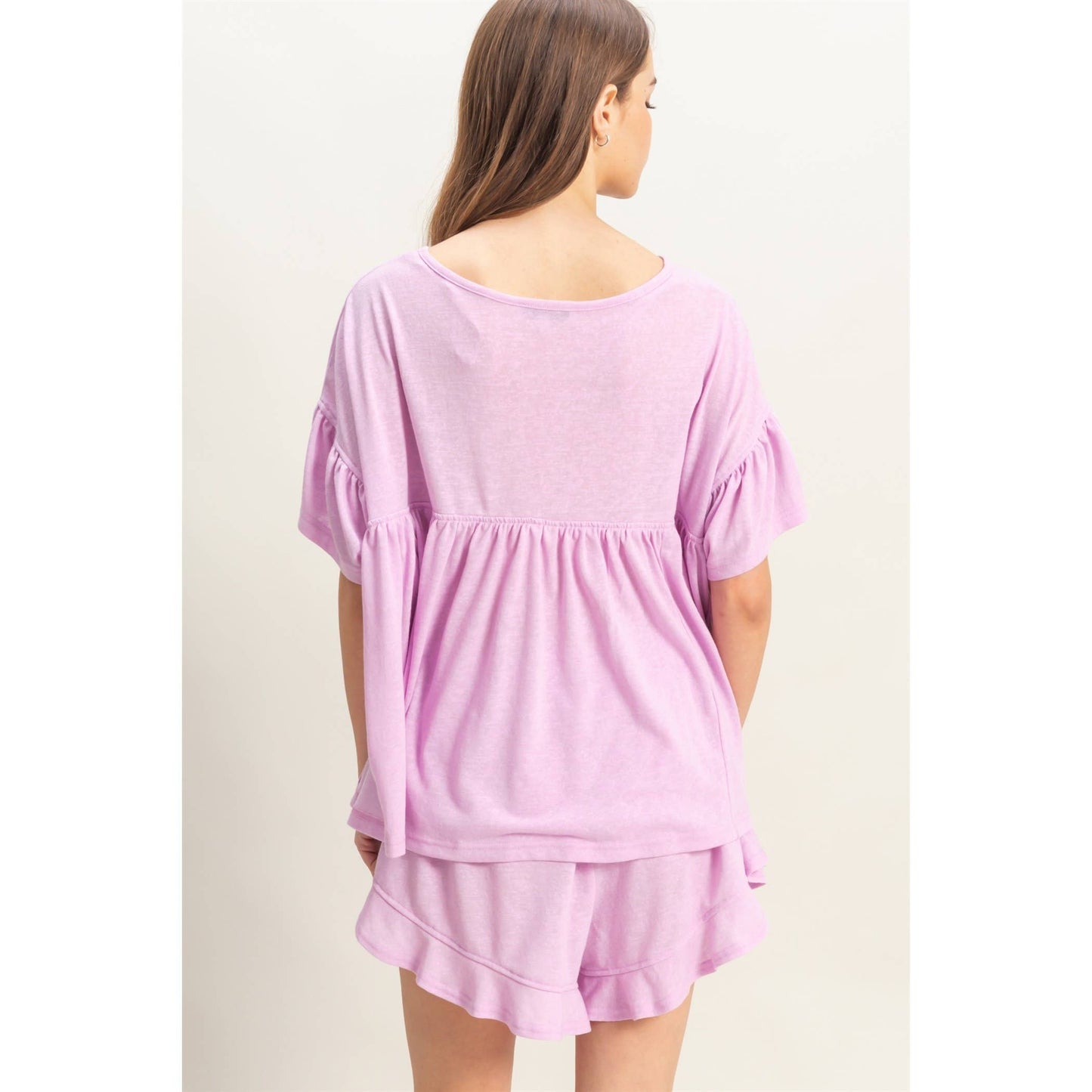 Soft Cotton Top And Flowy Shorts Set: LAVENDER PINK