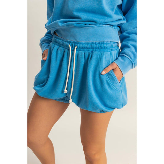 Blue Drawstring Waist Bubbled Hem Shorts