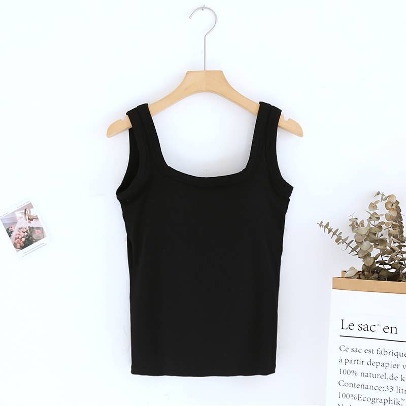 Yellow / Black Semi-Sweetheart neck rib knit built-in bra Tank Top