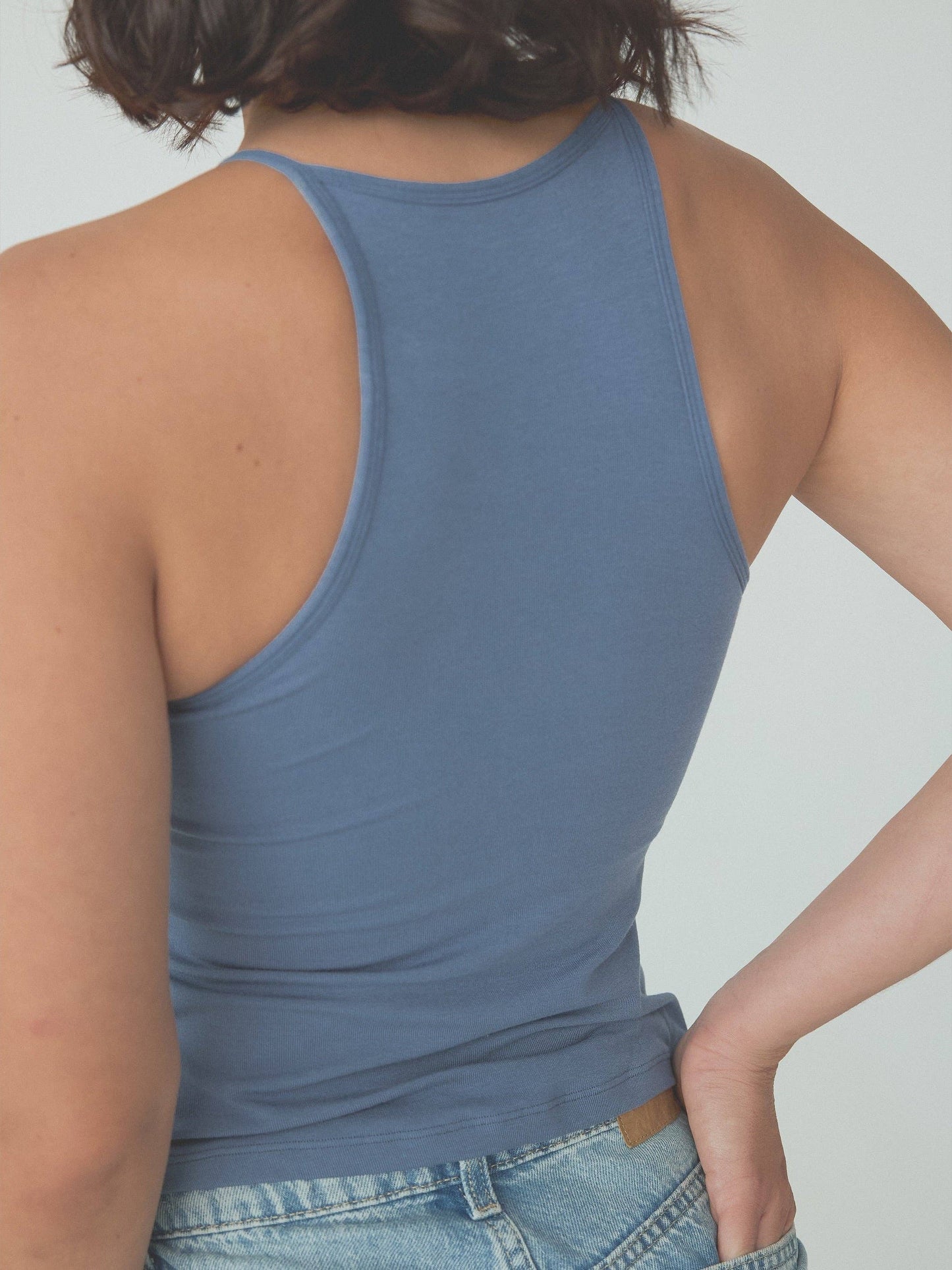 Slate Blue High Neck Ribbed Brami Tank