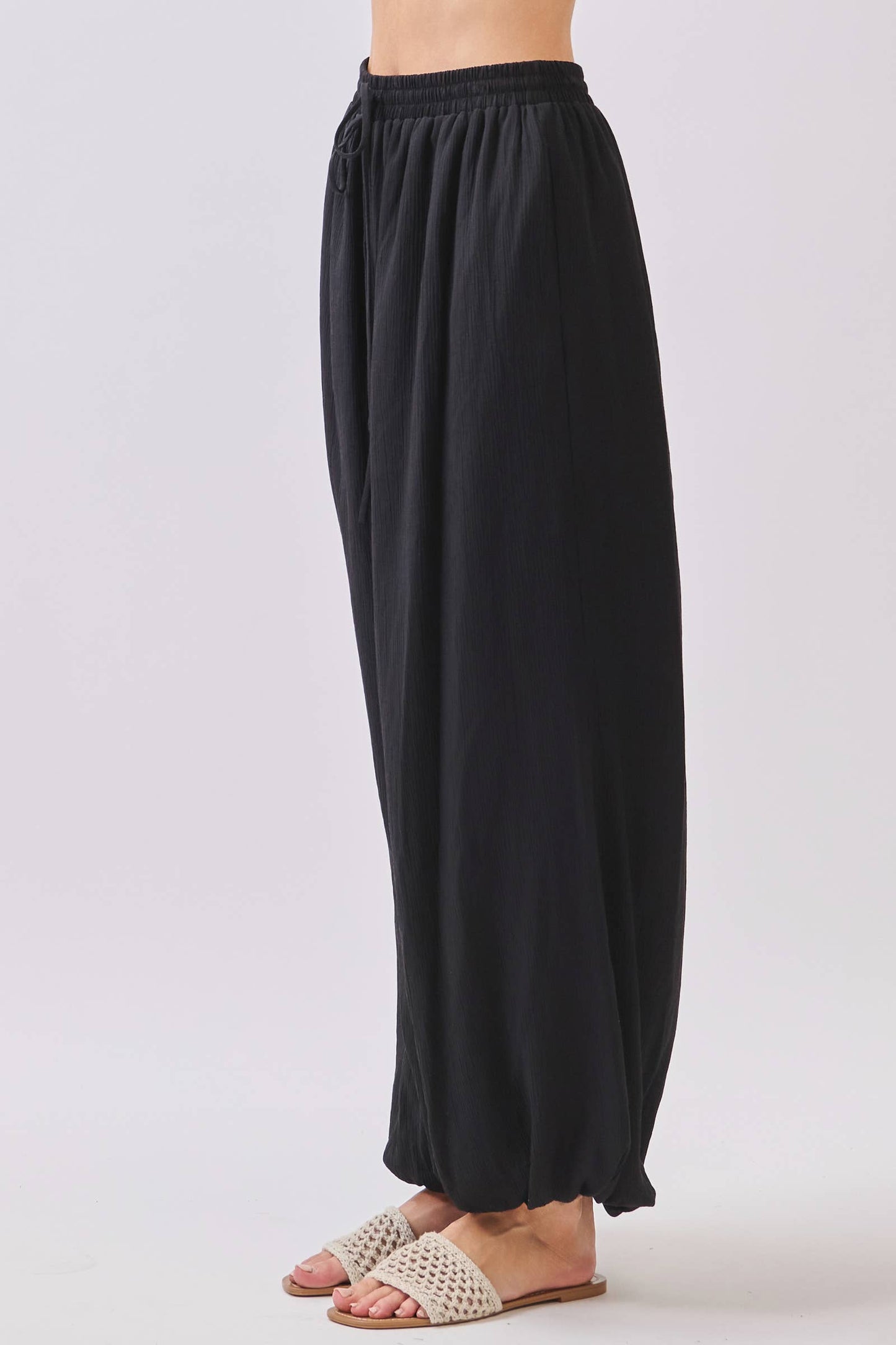 Black Lined Flowy Gathered Wide Leg Pants