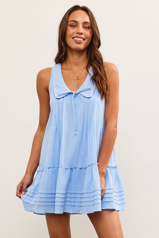 Light Blue Peter Pan Collar Mini Dress- 124793