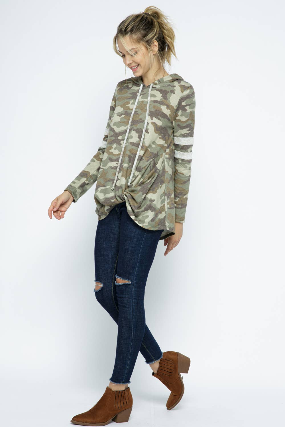 Mauve Camo Print Terry Lined Hoodie