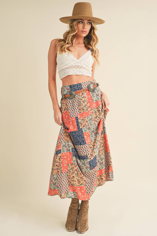 Orange and Tan Contemporary Bradyn Print Skirt-130773