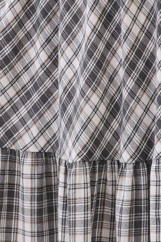 Boho Plaid Tiered Midi Skirt