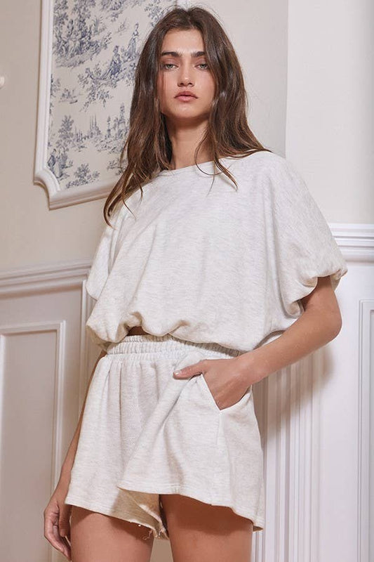 Ash Grey Elastic Waist Banded Side Pocket Terry Shorts