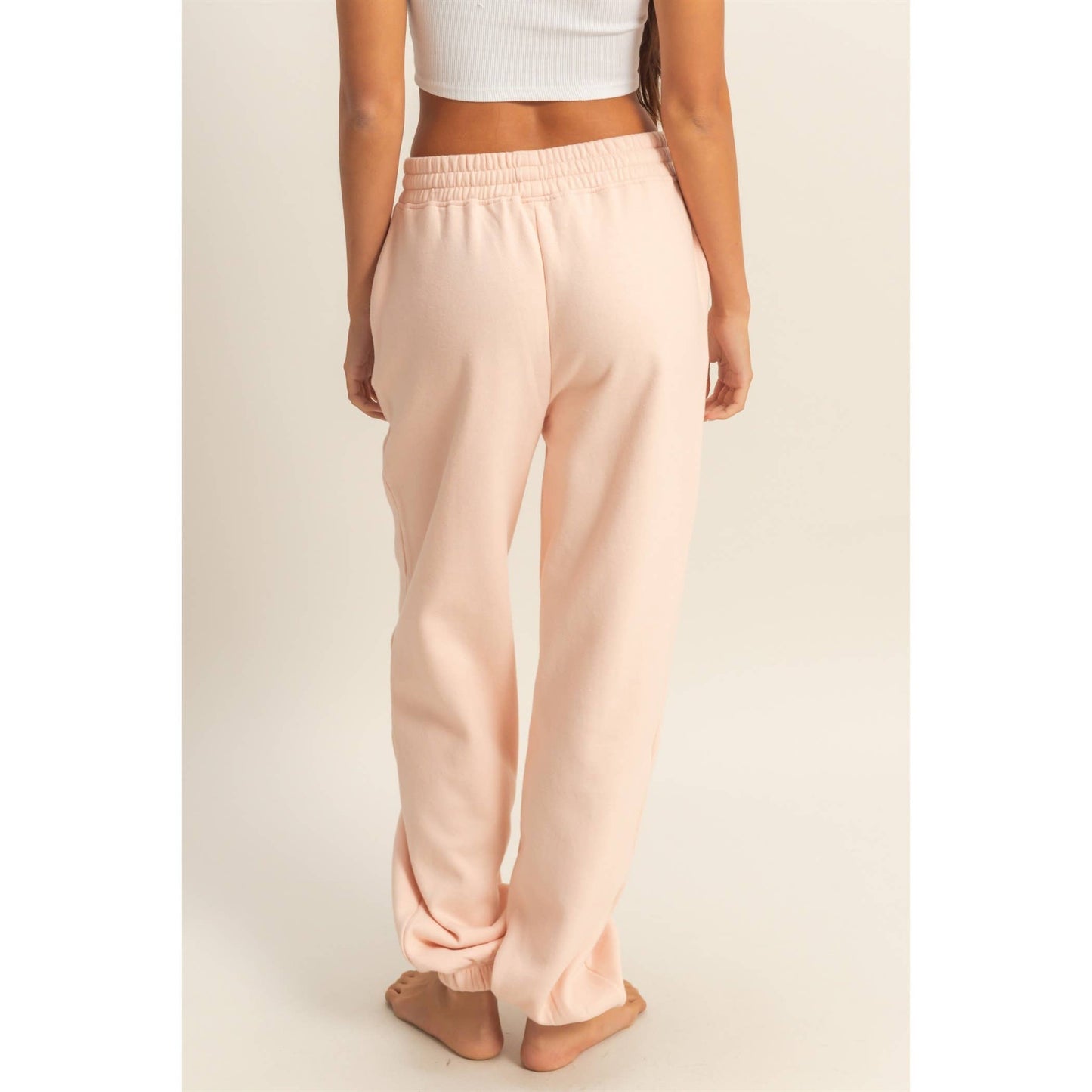 Dusty Pink High-Waisted Soft Cotton Pintuck Sweatpants