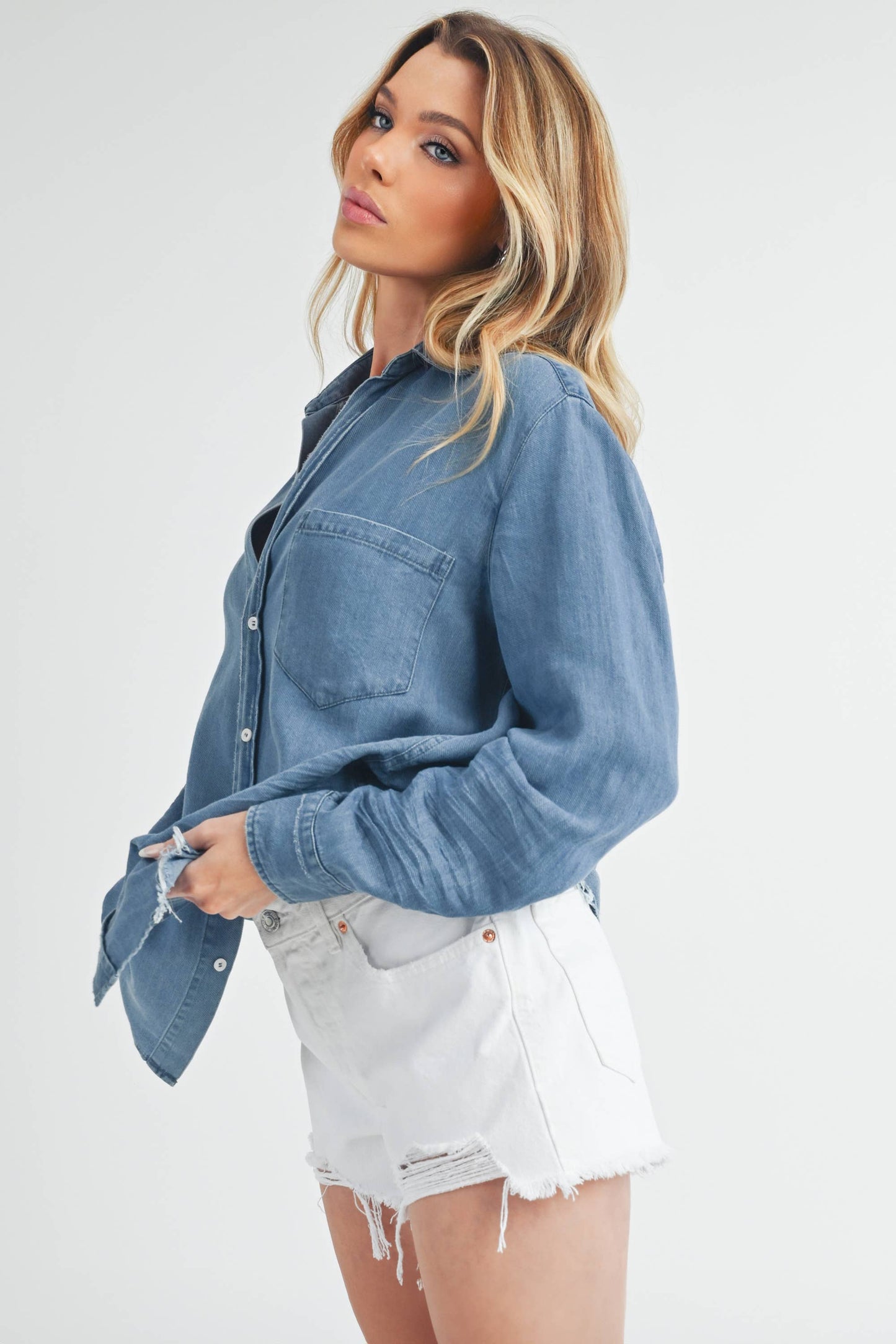 Soft Blue Distressed Ottavia Denim Shirt
