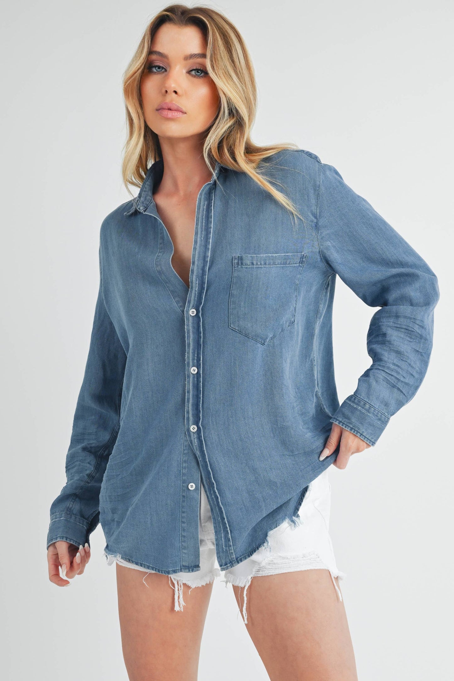 Soft Blue Distressed Ottavia Denim Shirt