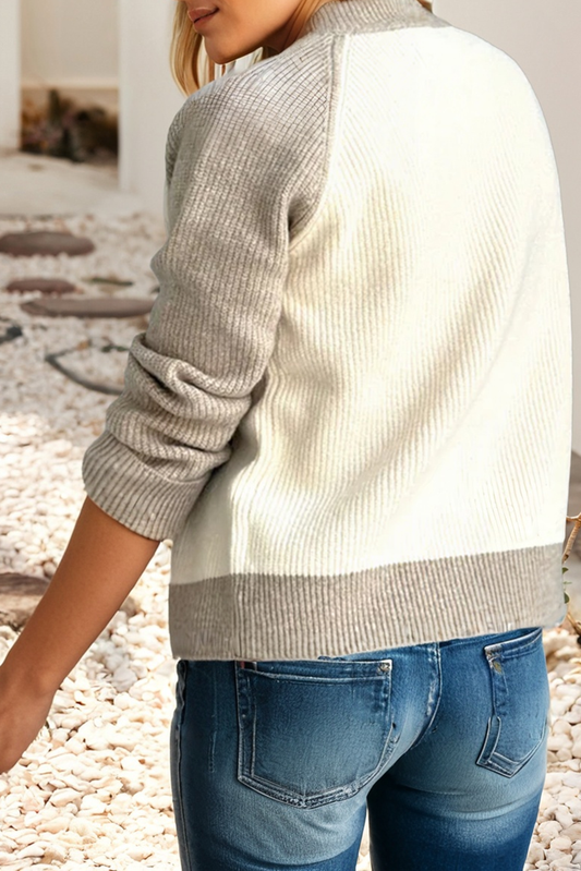 Cream and Beige Casual Cardigan Sweater