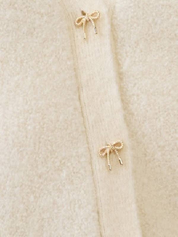 Ivory Fuzzy Sweater Vest with Gold Bow Buttons