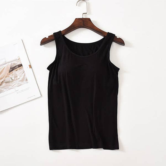 Light Blue / Black / White Soft Flowy Cotton Built in Bra Tank