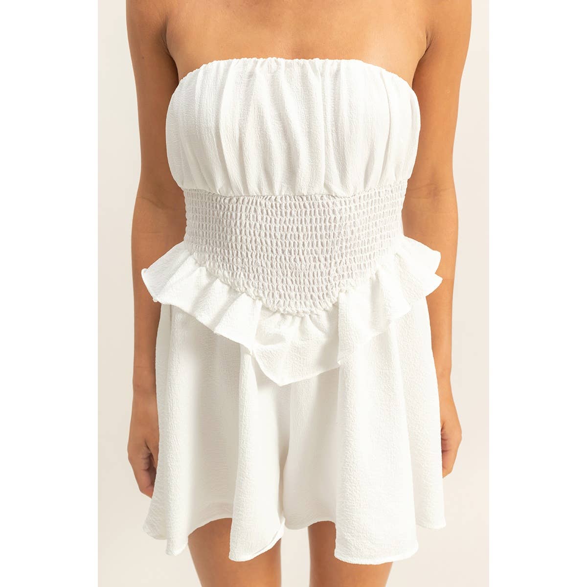 Strapless Ruffled Mini Almost- White Romper