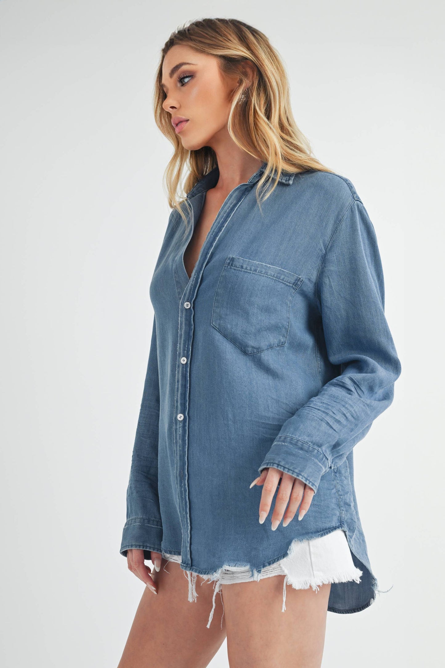 Soft Blue Distressed Ottavia Denim Shirt