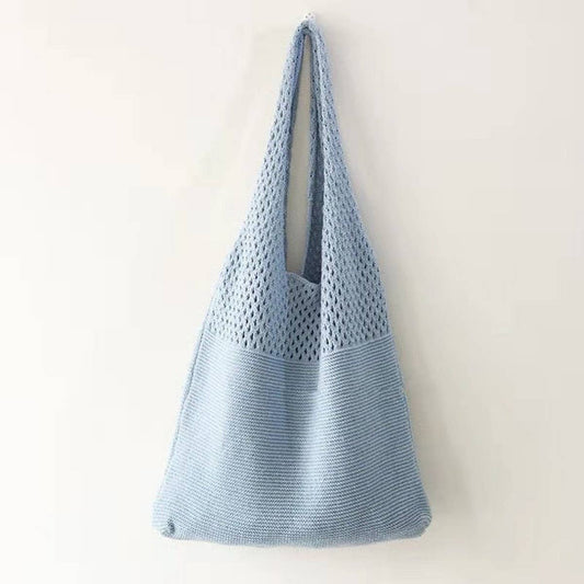 Vintage Knit Tote Hobo Bag - Khaki / Blue / White / Mustard / Black