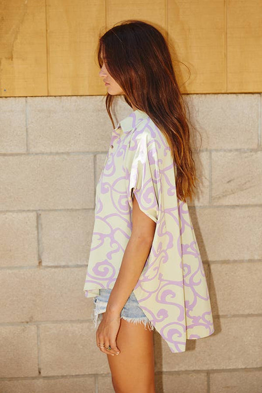 Sage and Lavender Dolman Short Sleeve Oversized Shirt-141702