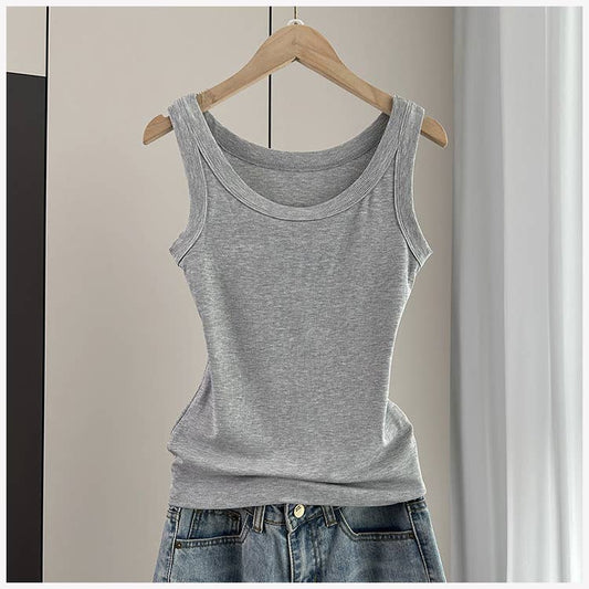Variety of Colors Everyday outfit round neck rib fitted tank top -183398