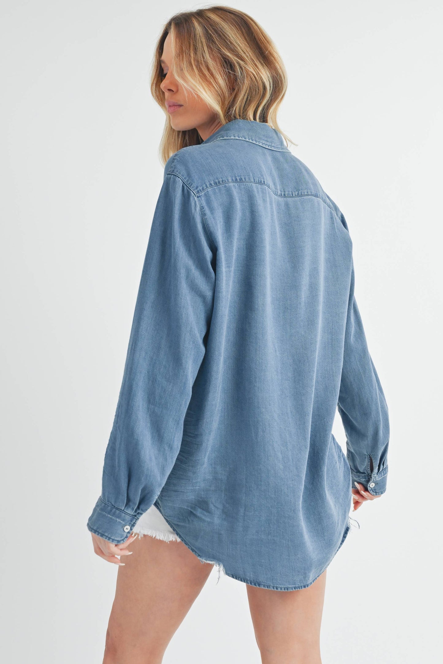 Soft Blue Distressed Ottavia Denim Shirt