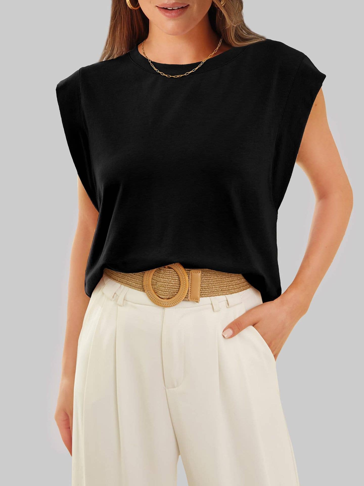 White / Black Round Neck Square Fit Loose Tank Top