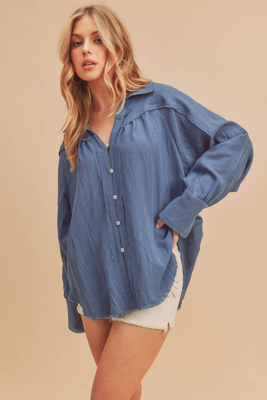 Blue Mara French Cuff Button Down Shirt