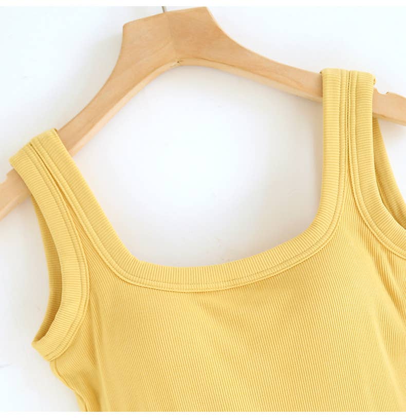 Yellow / Black Semi-Sweetheart neck rib knit built-in bra Tank Top