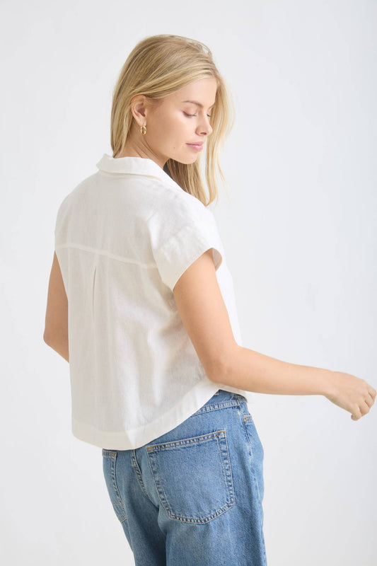 White Linen Cap Sleeve Button Down Top