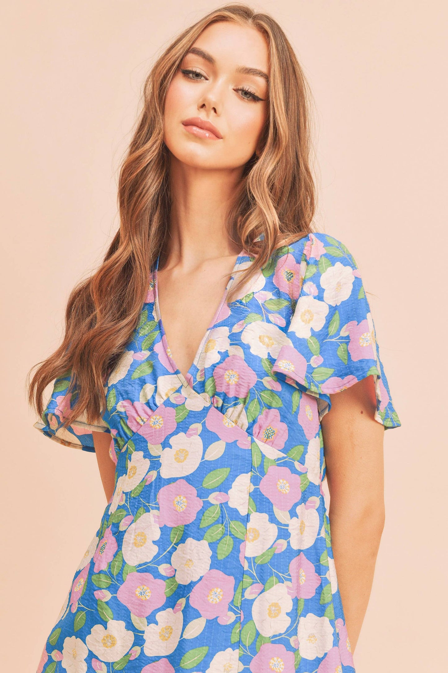 Blue w/ Pink Floral Inessa Dress-124109