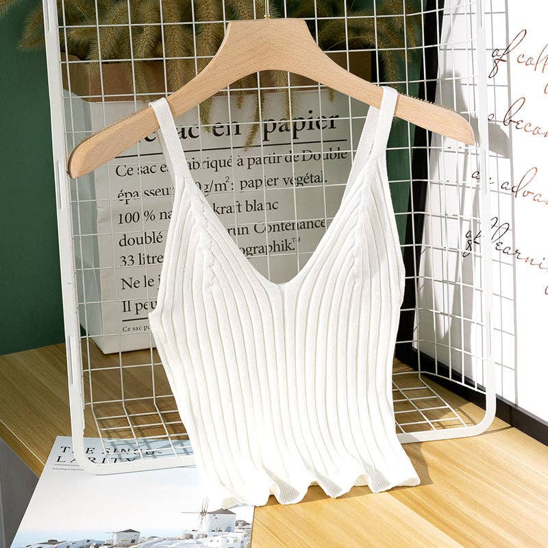 White Low Collar Knit Top-184908