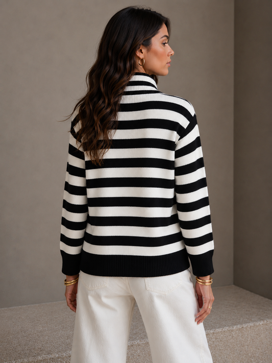 Black-Khaki Striped Zip-Up Cardigan-150209