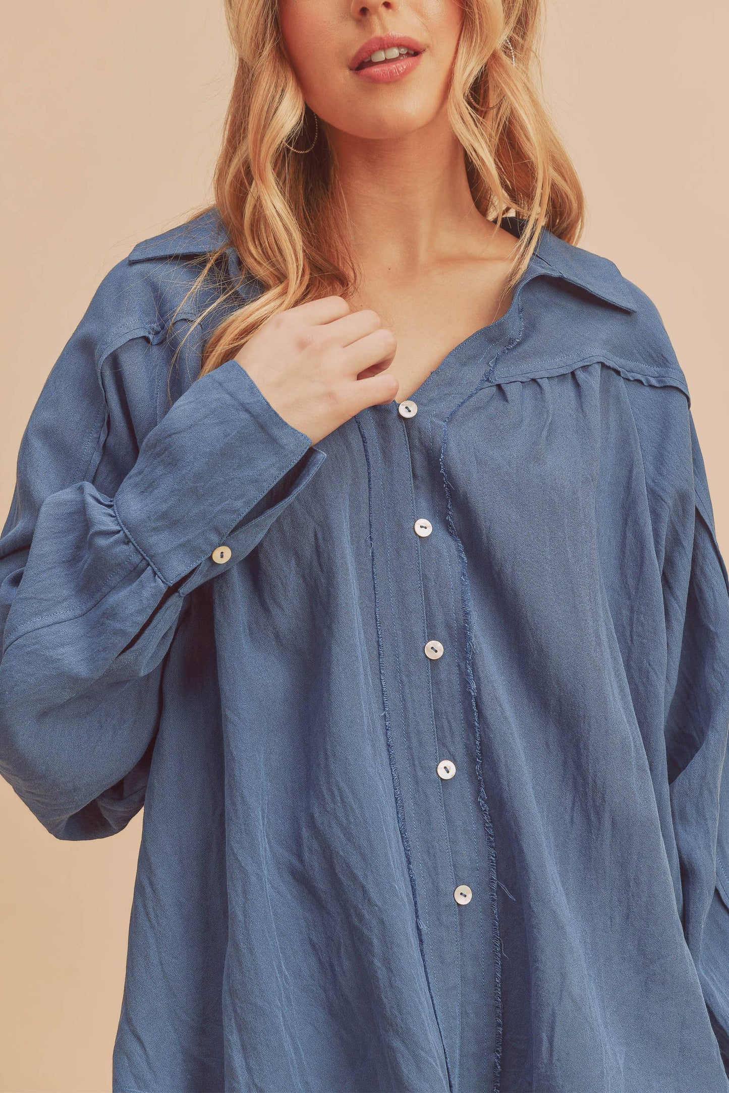 Blue Mara French Cuff Button Down Shirt