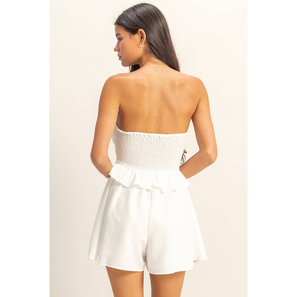 Strapless Ruffled Mini Almost- White Romper