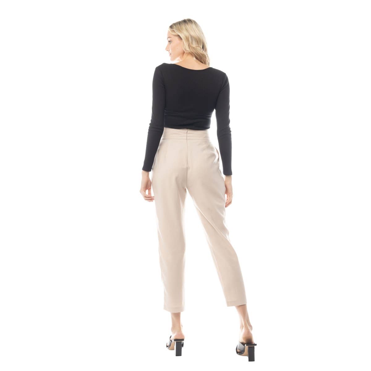 Beige Tuxedo Waist Pleat Detail Trousers - 136792