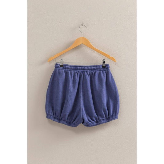 Dusty Indigo  Blue Drawstring Waist Bubbled Hem Shorts
