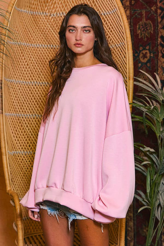 Bubble Pink Oversized Solid Super Soft Scuba Sweatshirt