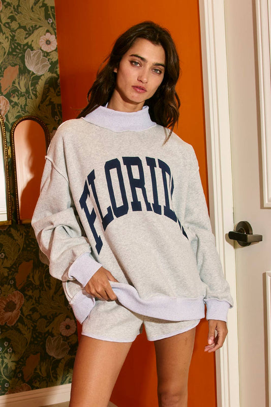 Heather Grey FLORIDA Cozy Cotton Reversible Mock Neck Sweatshirt