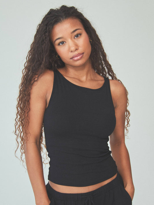 Black Ribbed Dainty Boat Neck Brami