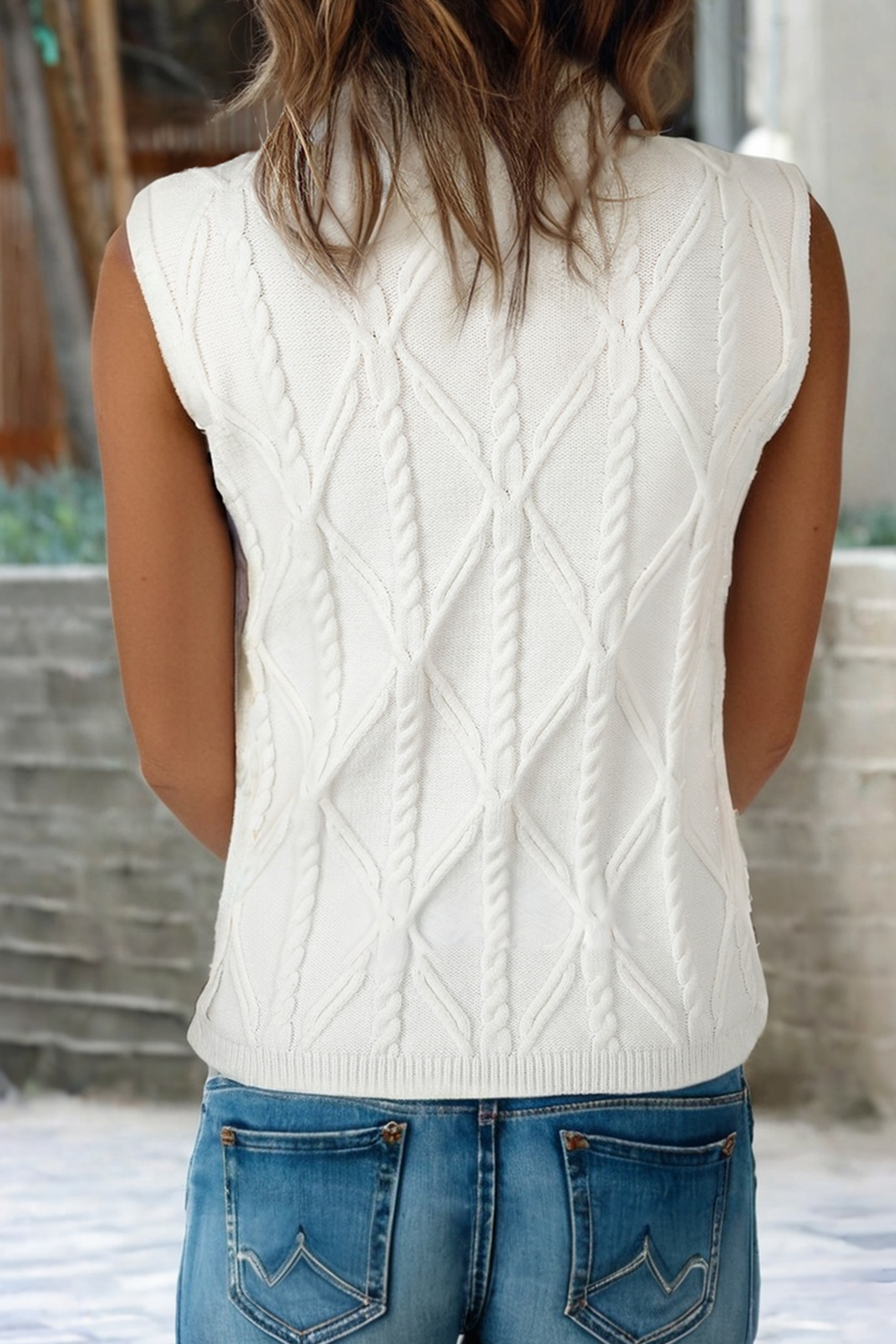 Winter White with Pearl Detail Textured Soft Knit Sweater Top
