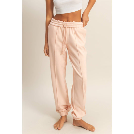 Dusty Pink High-Waisted Soft Cotton Pintuck Sweatpants