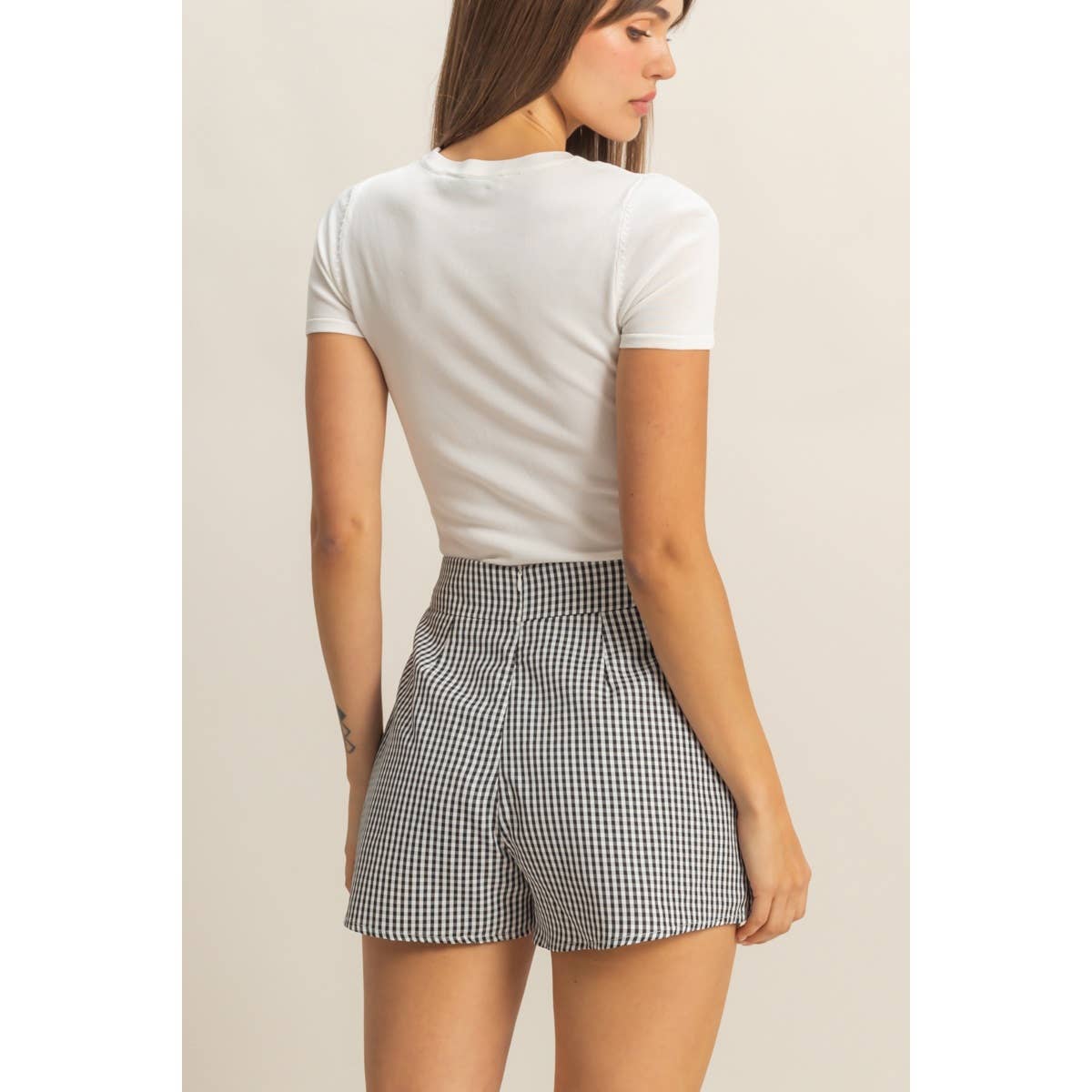 Black and White Gingham High-Waisted Skort