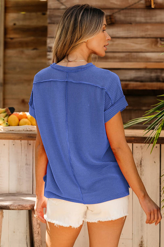 Cobalt Blue Ribbed Tee Shirt - 142522