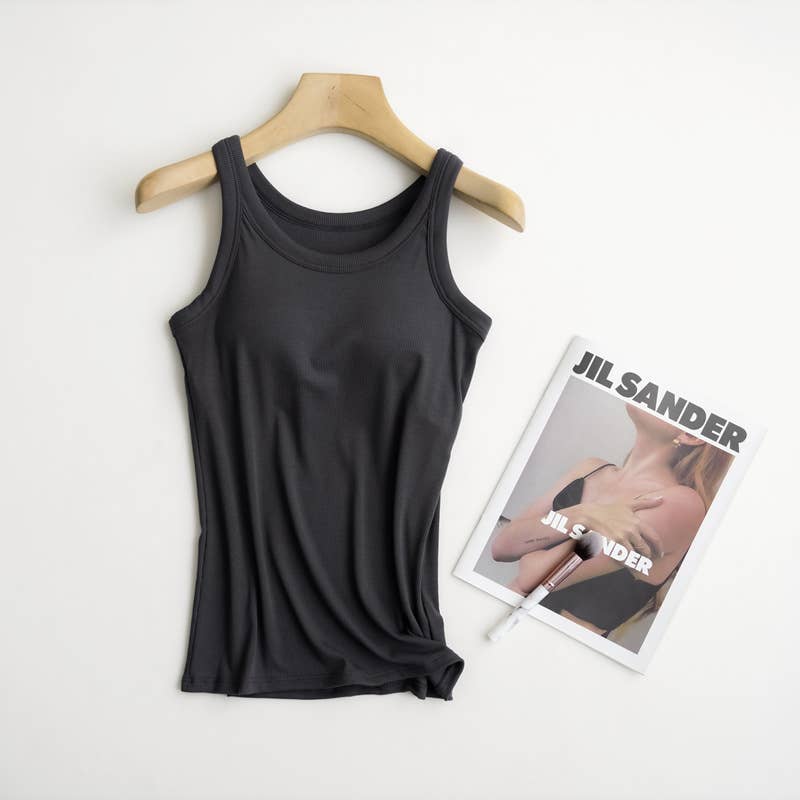 Navy / Black / White The Essential Ribbed Soft tank top w Built in Bra