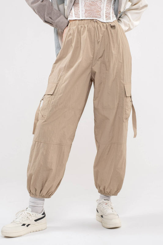 Khaki Parachute Cargo Pants-131012